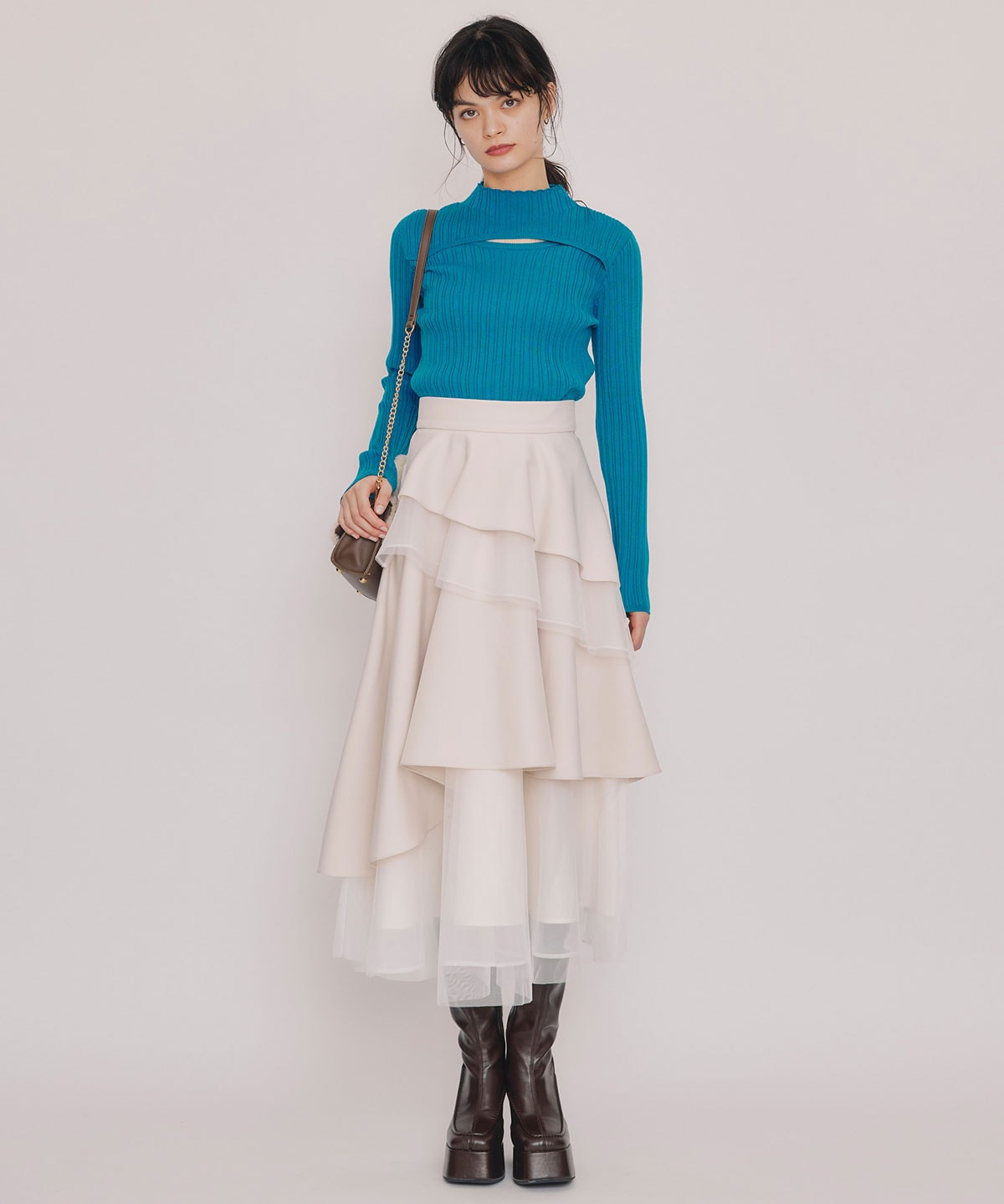 レイヤードデザインランダムリブニットプルオーバー