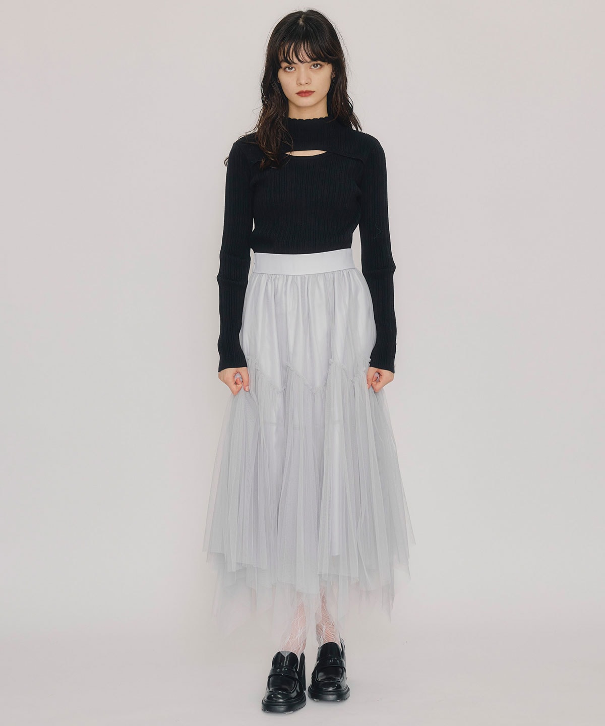 レイヤードデザインランダムリブニットプルオーバー