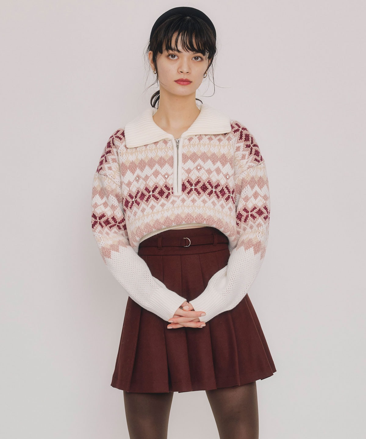 ビジューノルディックデザインニットプルオーバー