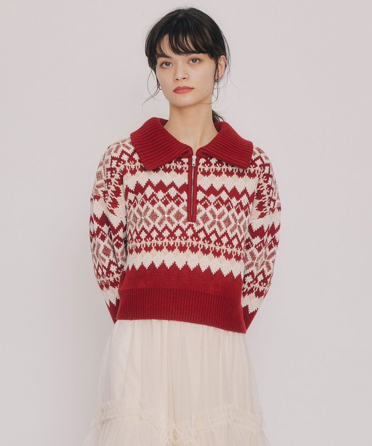 ビジューノルディックデザインニットプルオーバー