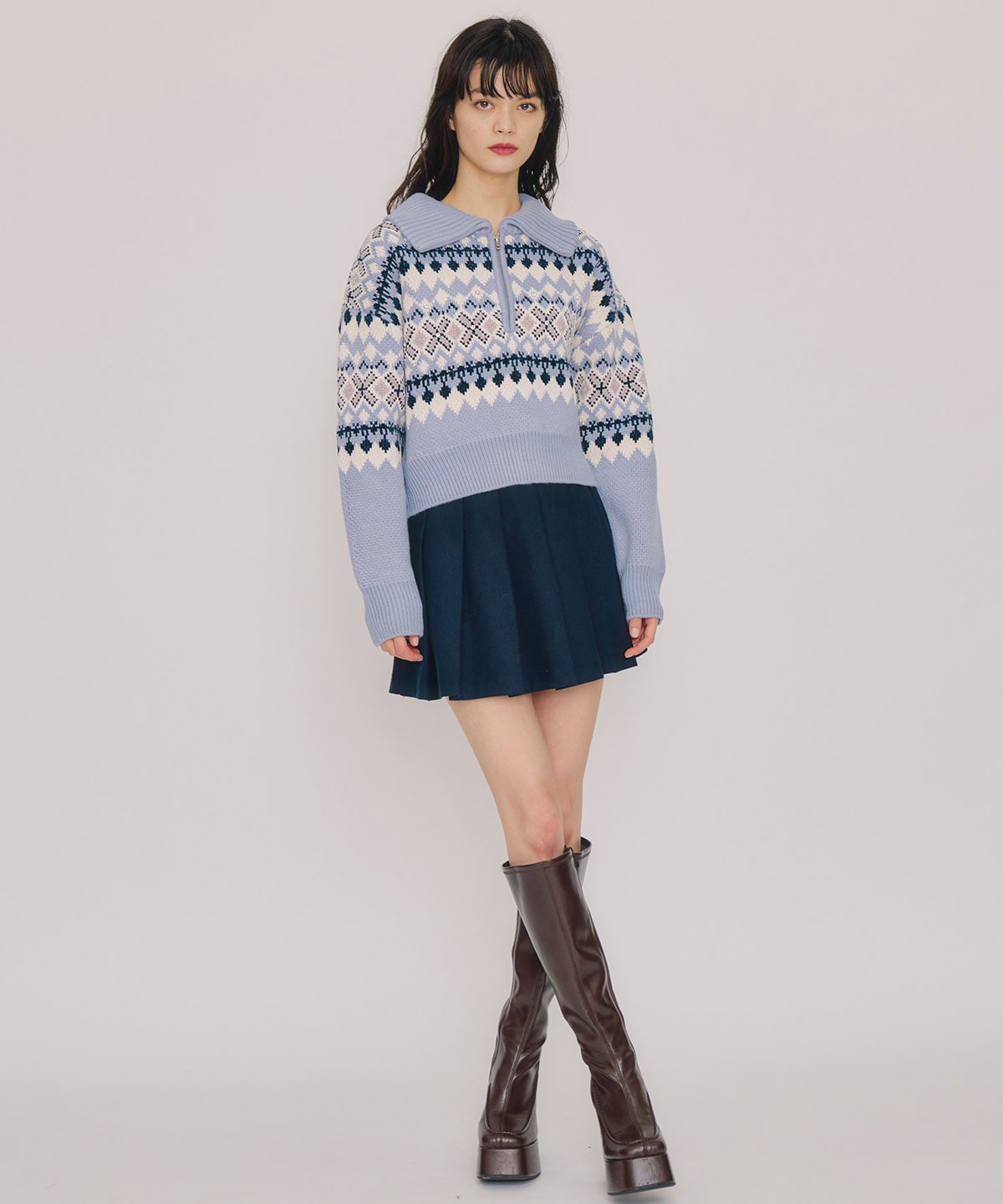 ビジューノルディックデザインニットプルオーバー