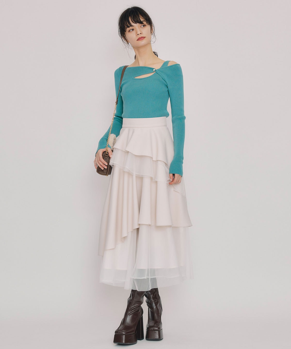 アシンメトリーレイヤードライクニットプルオーバー