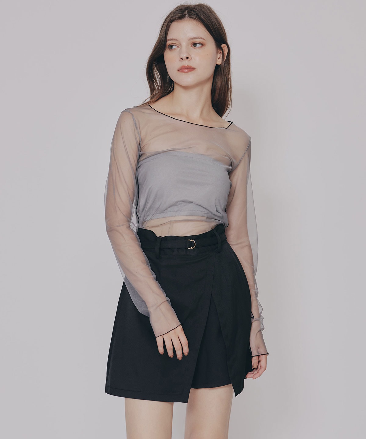 バイカラーメロウチュールトップス×ベアトップ