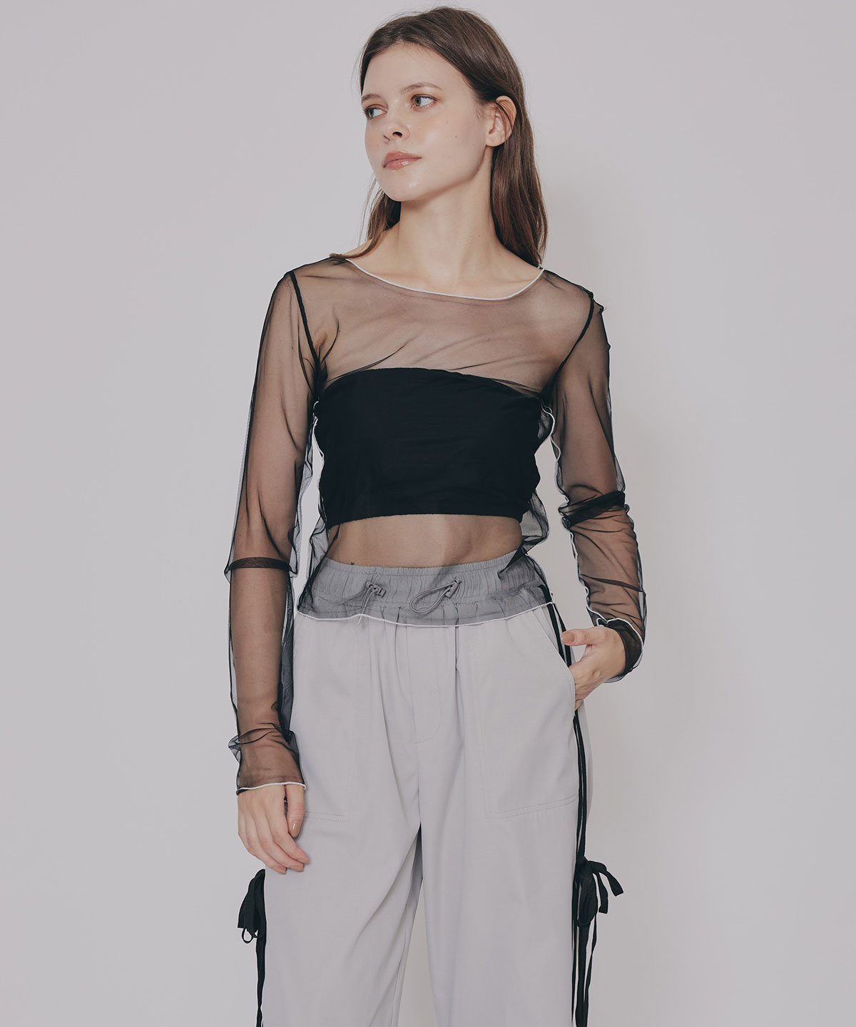 バイカラーメロウチュールトップス×ベアトップ