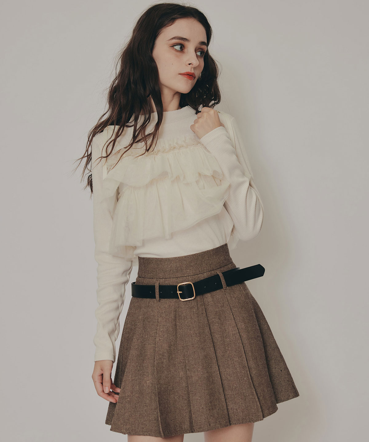 リボンチュールフリルビスチェニットトップス