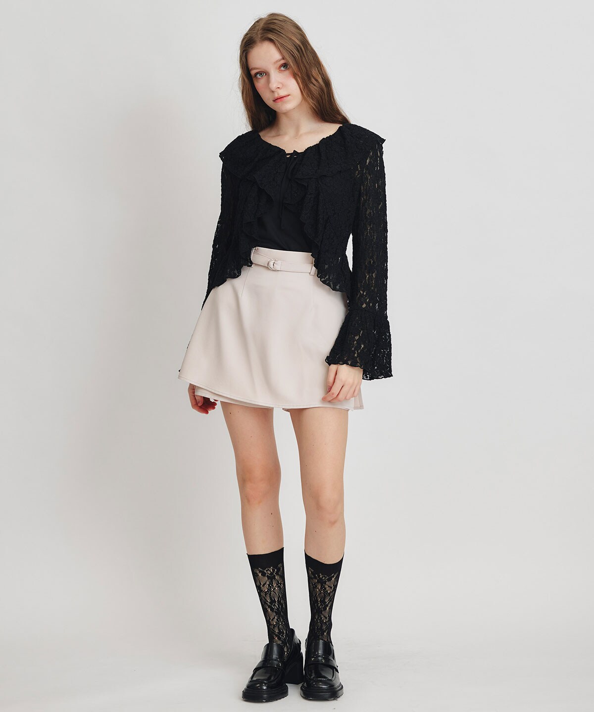 レースフリルカラーショートカーディガン