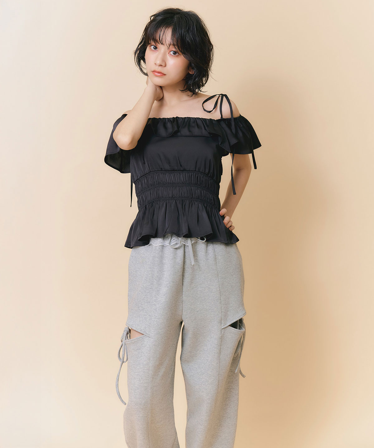 ショルダーリボン2WAYオフショルブラウス