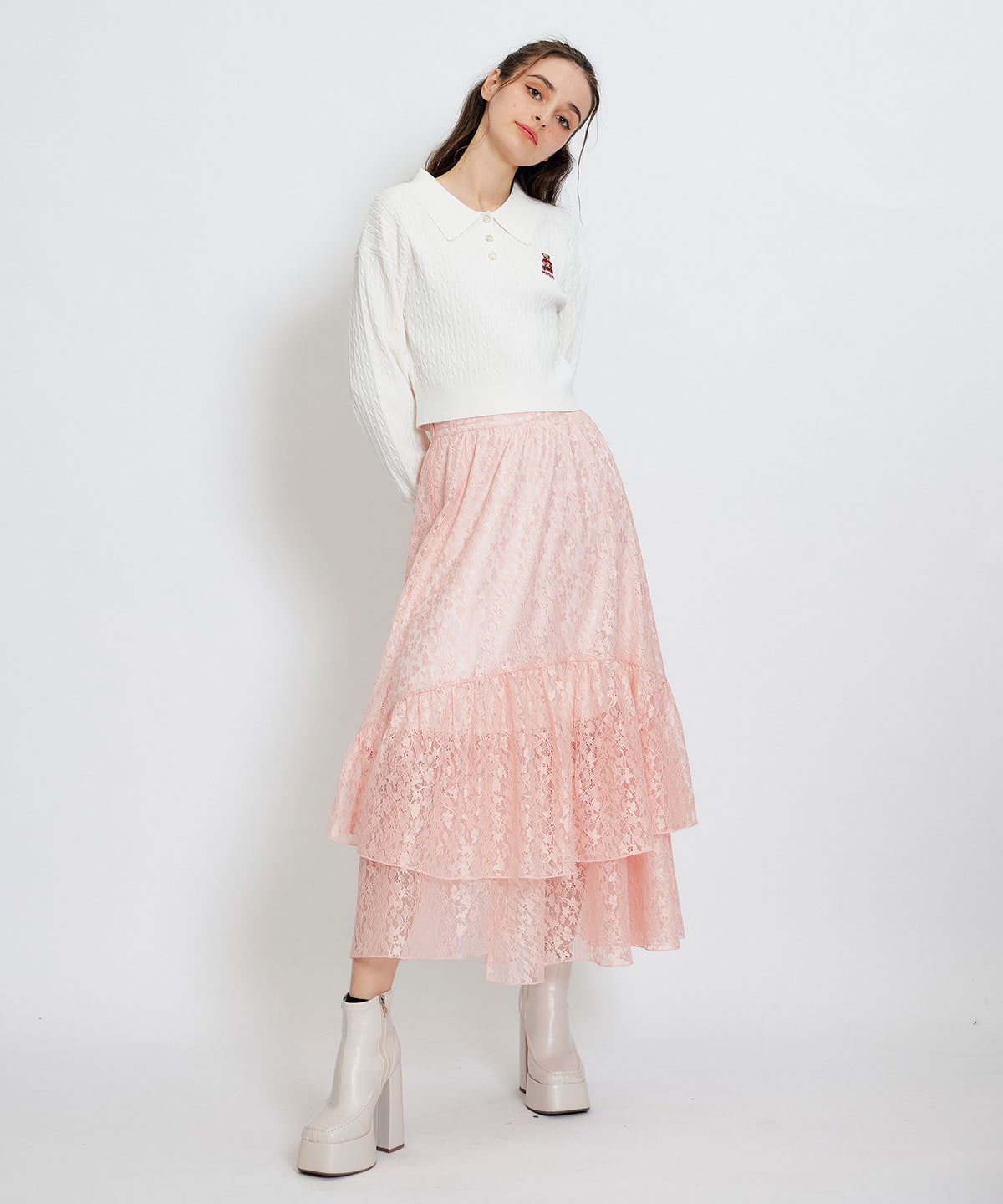 スリットレースフレアロングスカート
