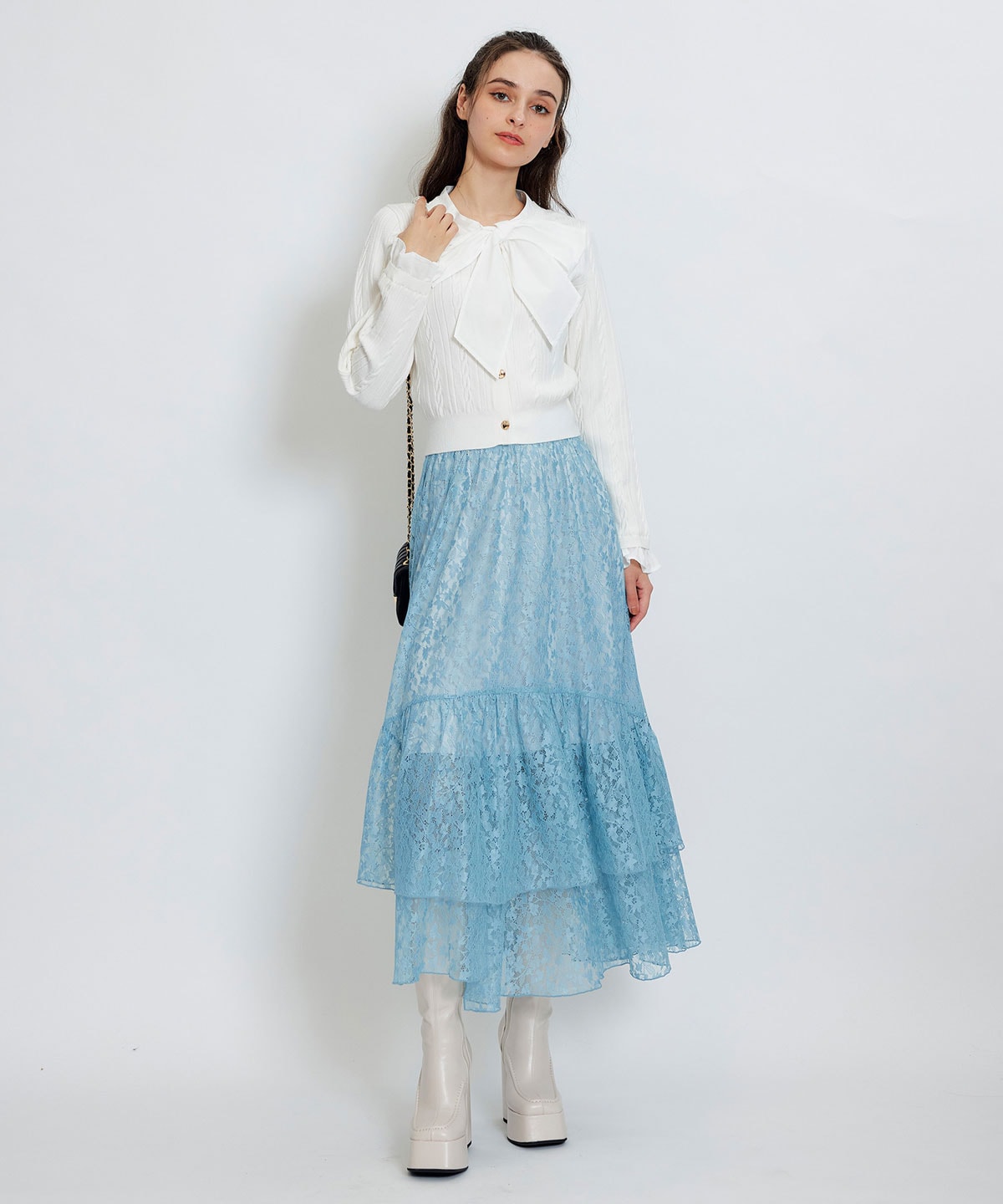 スリットレースフレアロングスカート