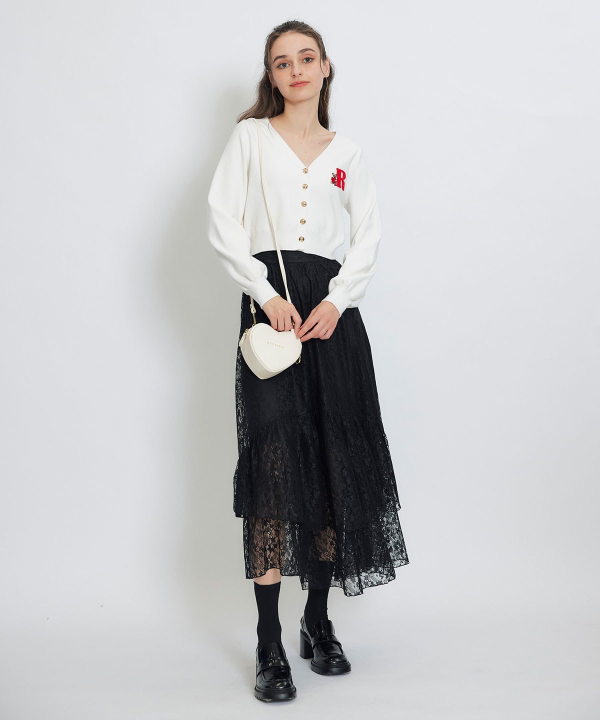 スリットレースフレアロングスカート