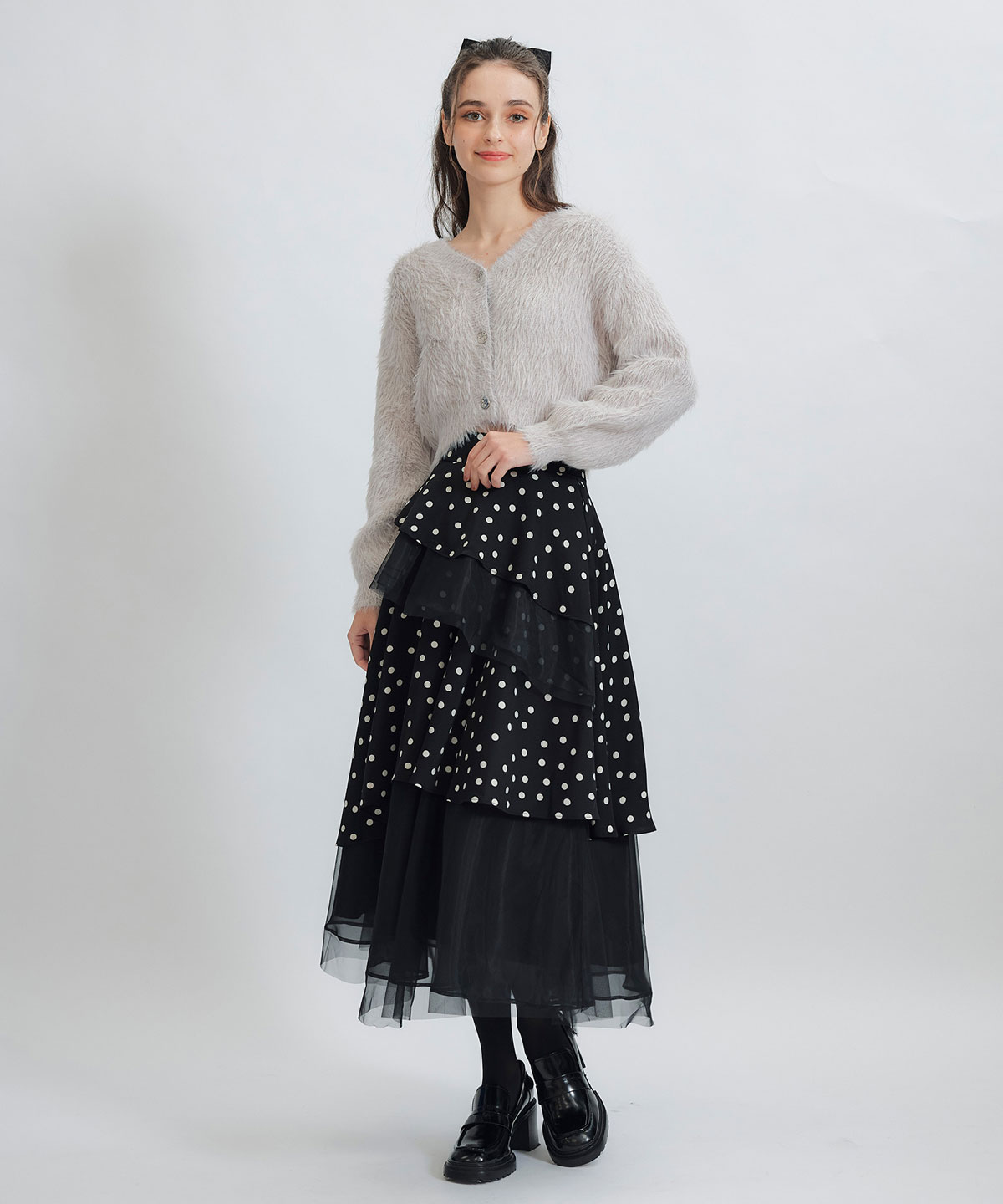ドットチュールティアードロングスカート