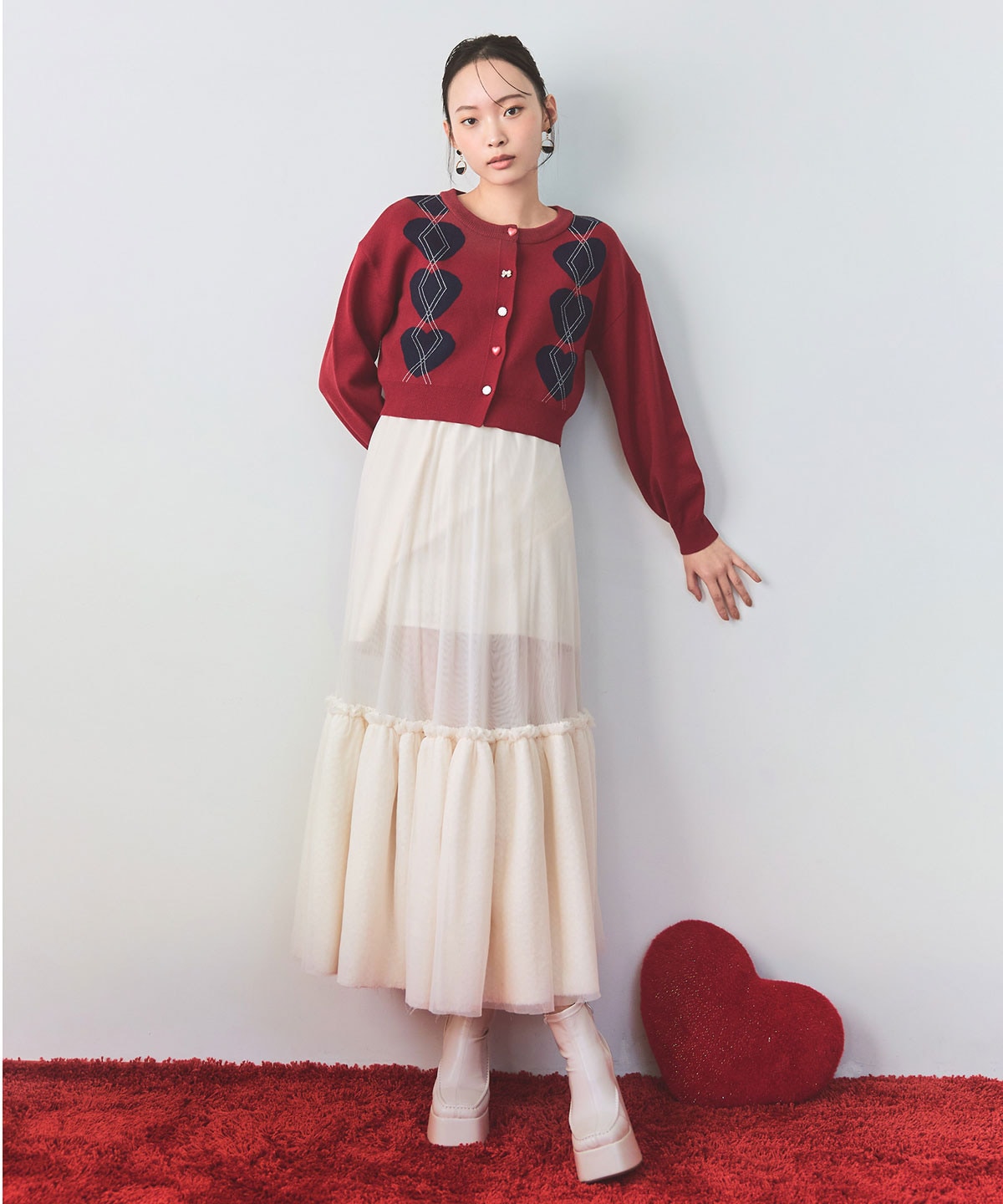 ボリュームシアーチュールフレアロングスカート