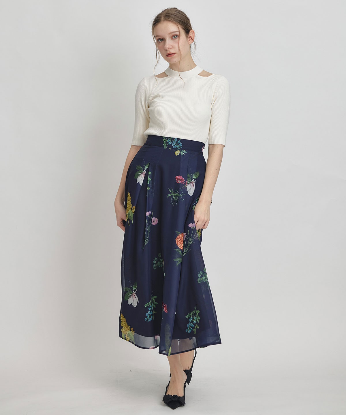 【Sheer Flower Series】シアーフラワータックフレアロングスカート