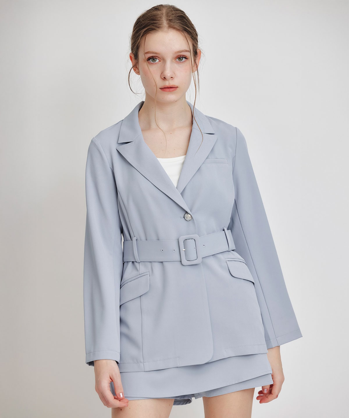 【セットアップ可能】アイシーカラーショートパンツレイヤードフレアミニスカート