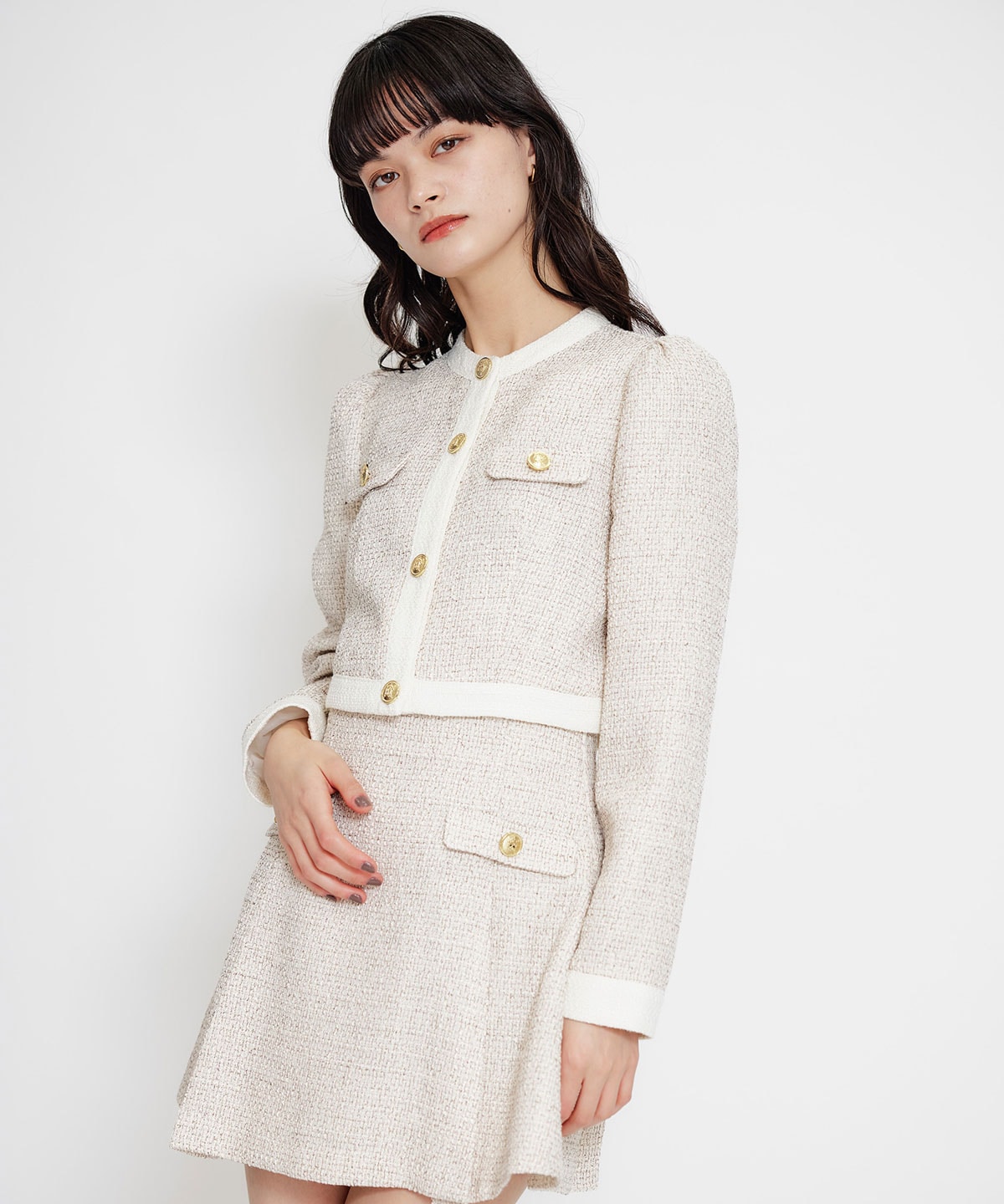 【セットアップ可能】スプリングツイードフリルミニスカート