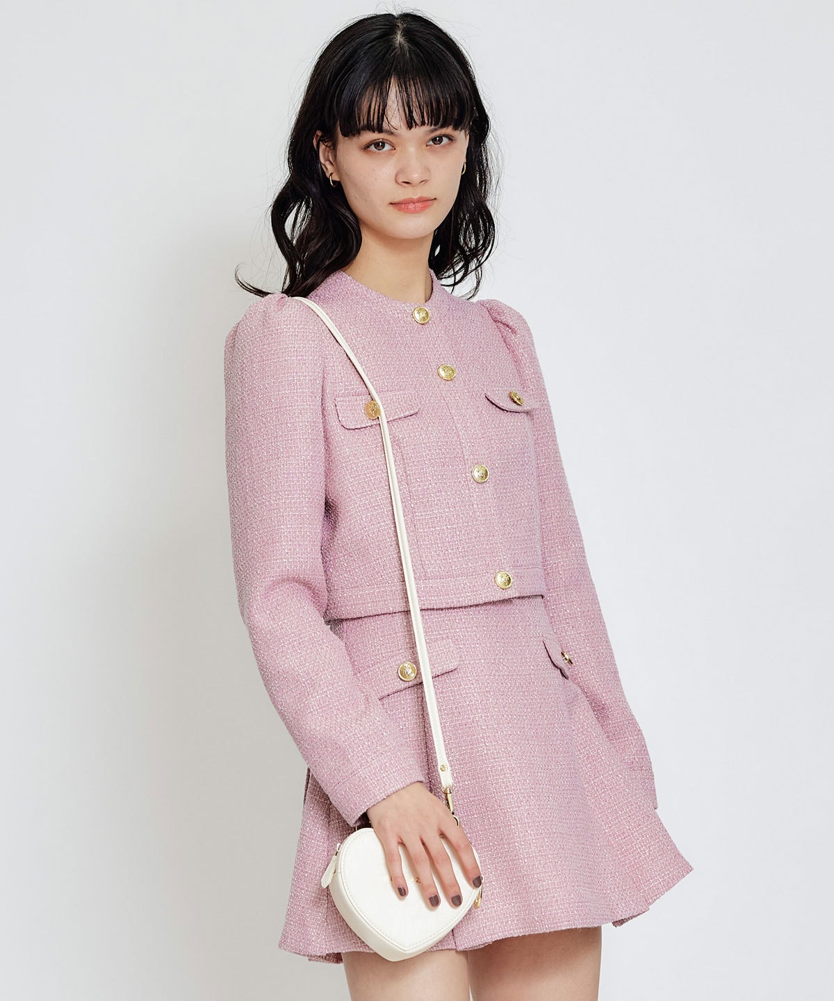 【セットアップ可能】スプリングツイードフリルミニスカート