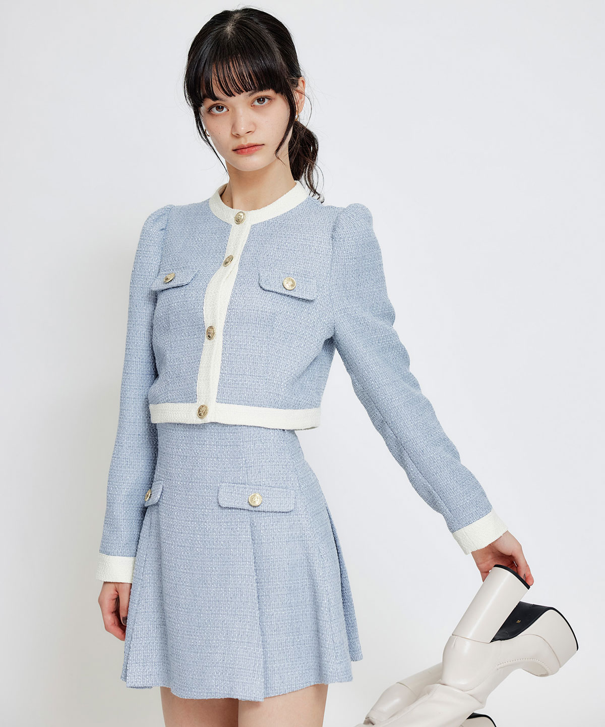 【セットアップ可能】スプリングツイードフリルミニスカート