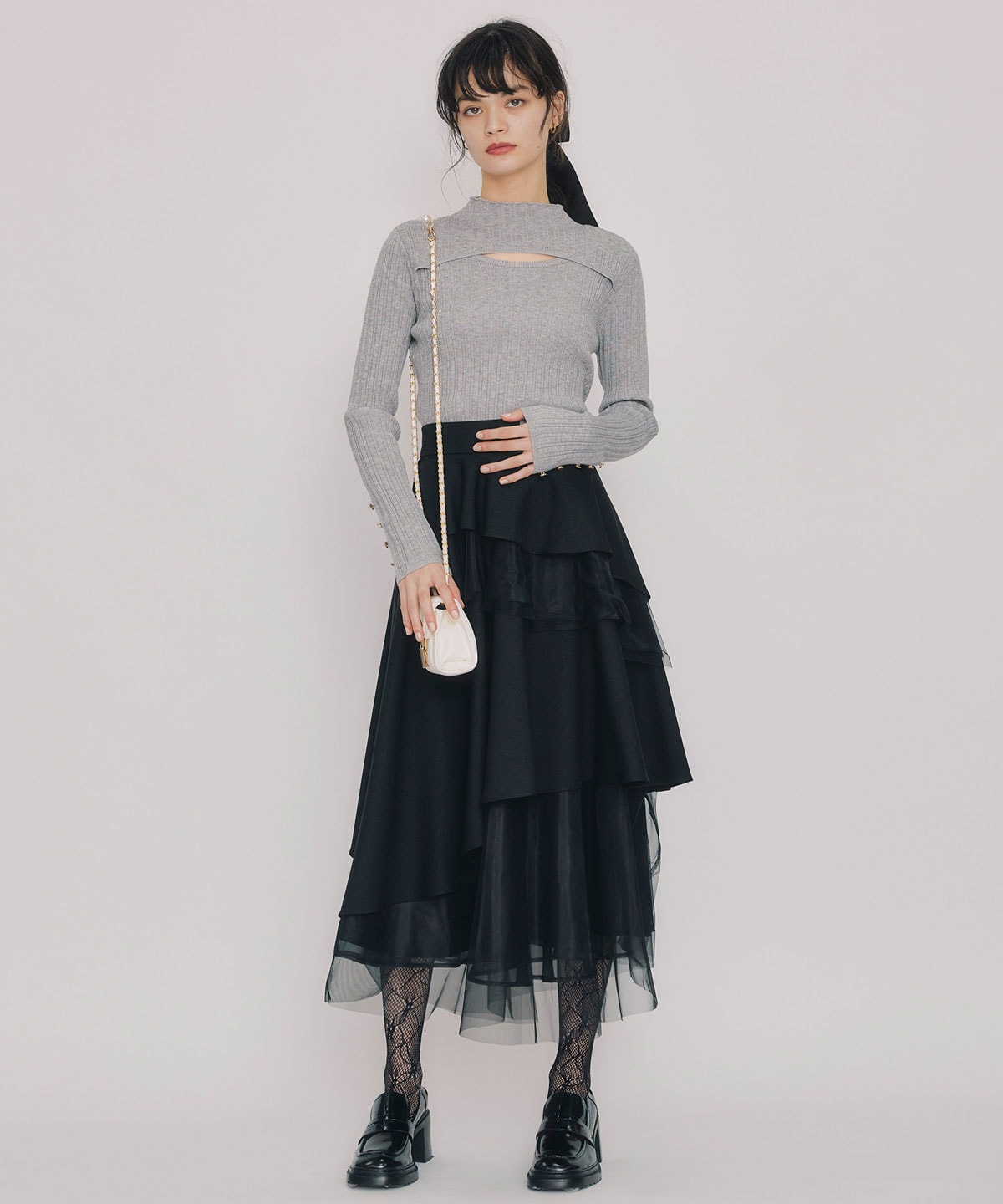 シアーMIXティアードロングスカート
