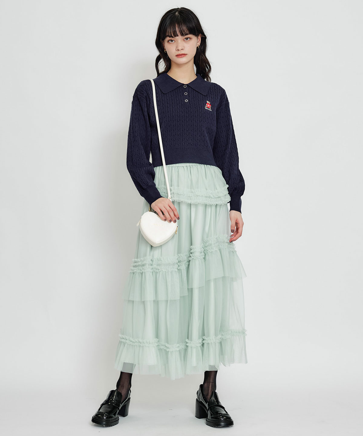 ソフトチュールフリルロングスカート