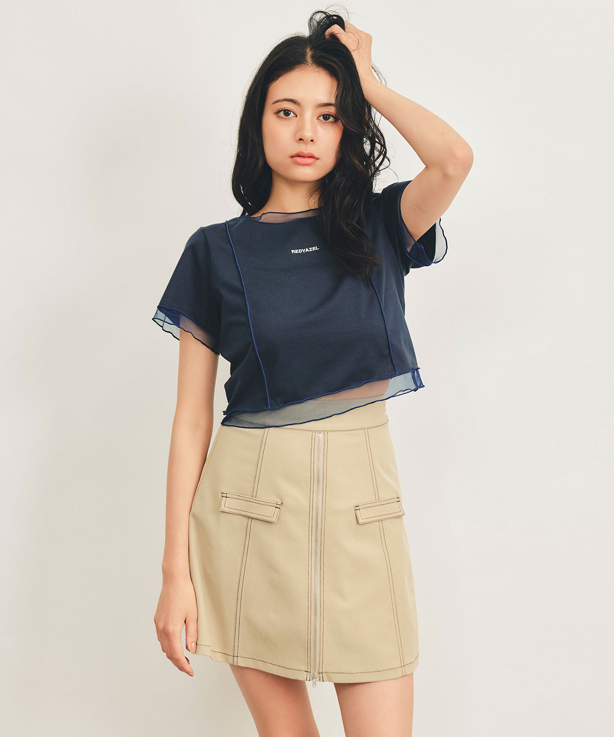 ZIPレイヤードデザインミニスカート