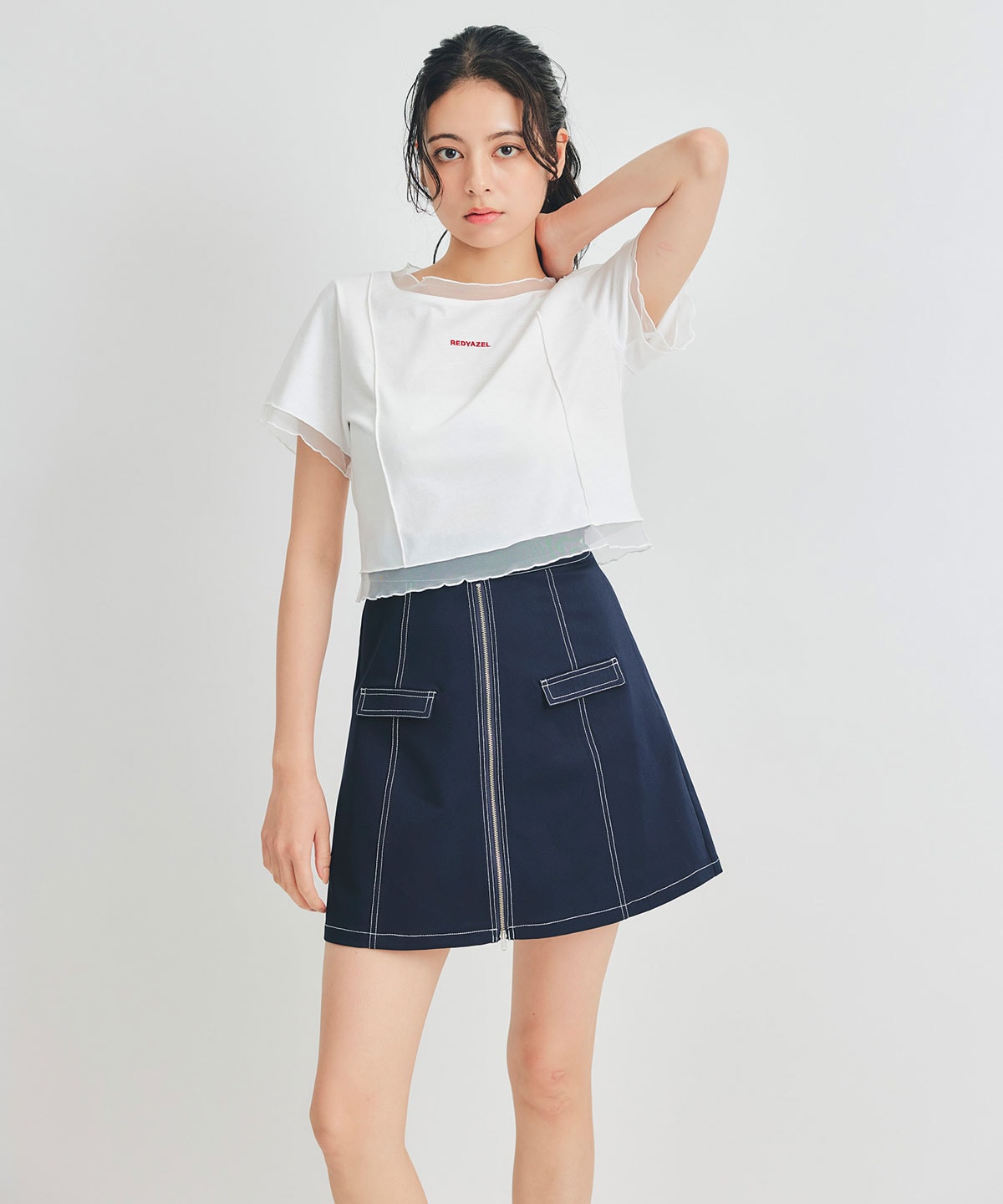 ZIPレイヤードデザインミニスカート