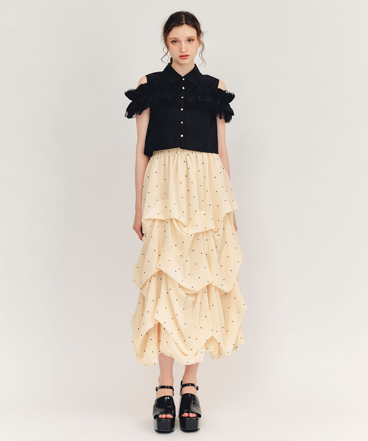 ドットタックバルーンボリュームシフォンロングスカート