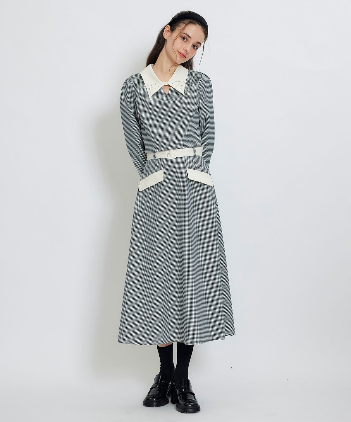 ビジューカラーコンパクトブラウス×バイカラーロングフレアスカートセットアップ