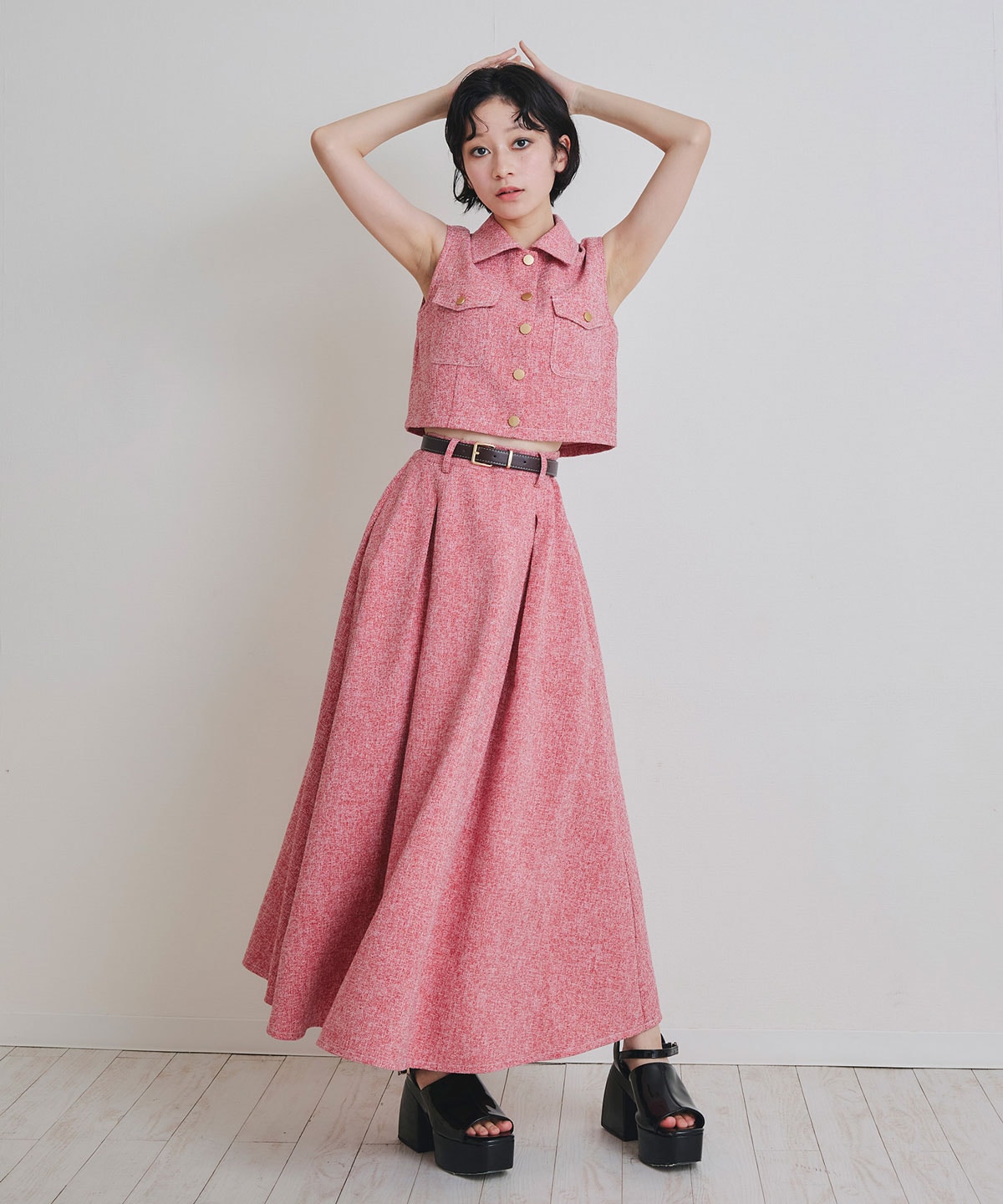 サマーツイードベスト×ロングフレアスカート