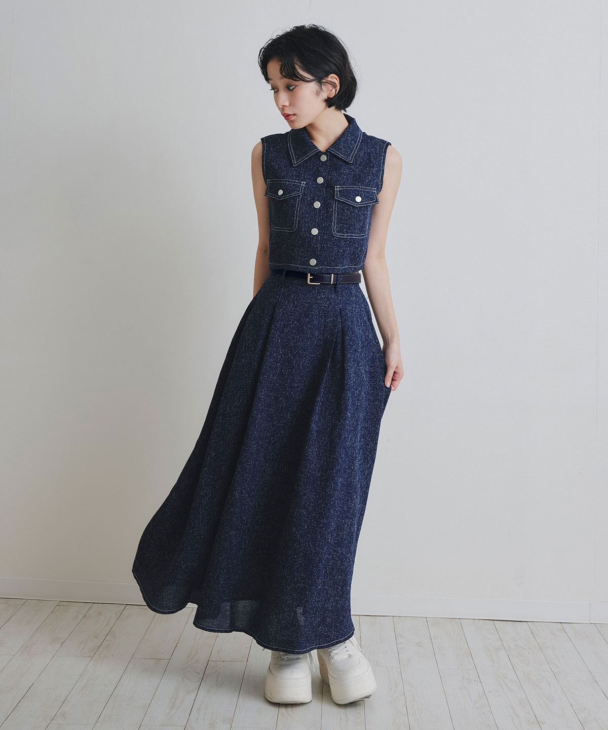 サマーツイードベスト×ロングフレアスカート