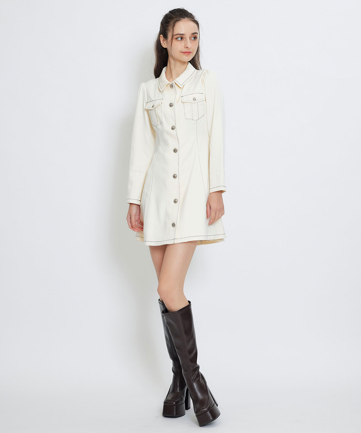 デニムステッチミニシャツワンピース