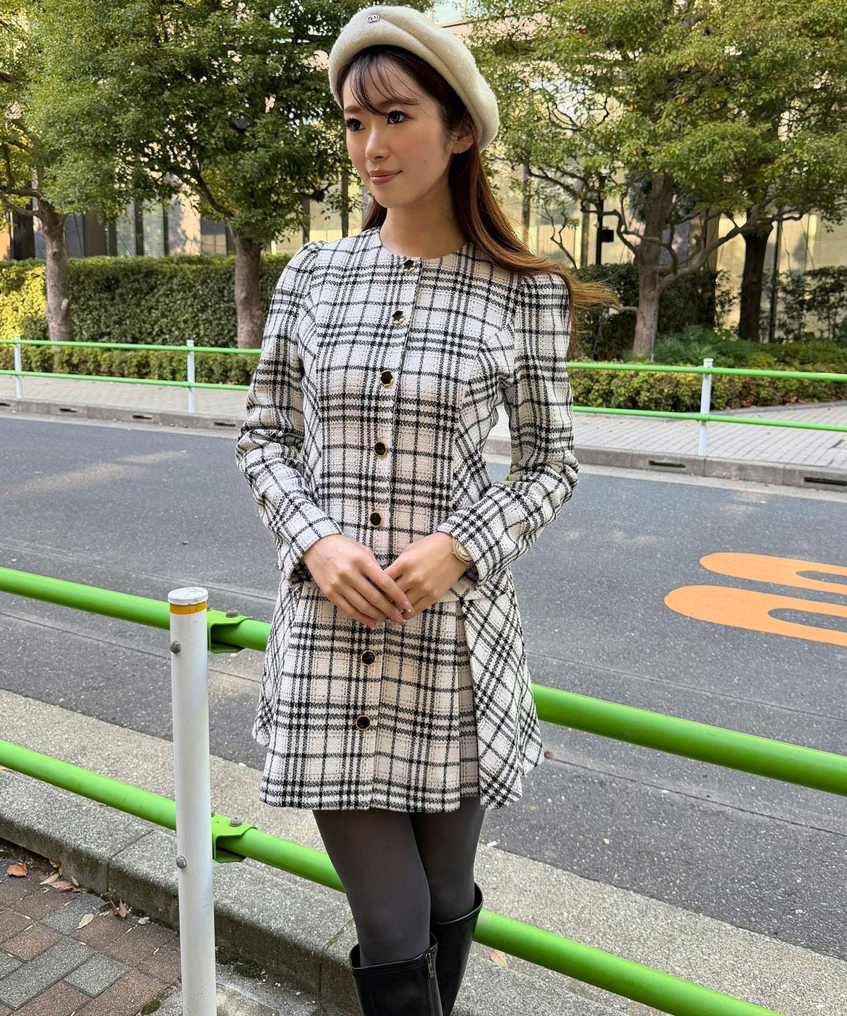 バイアスチェックツイードミニワンピース