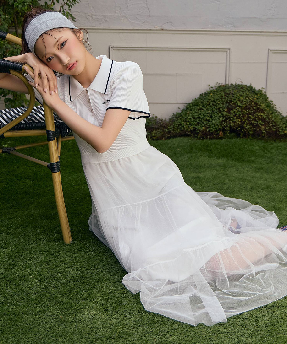 ポロニットチュールティアードドッキングロングワンピース