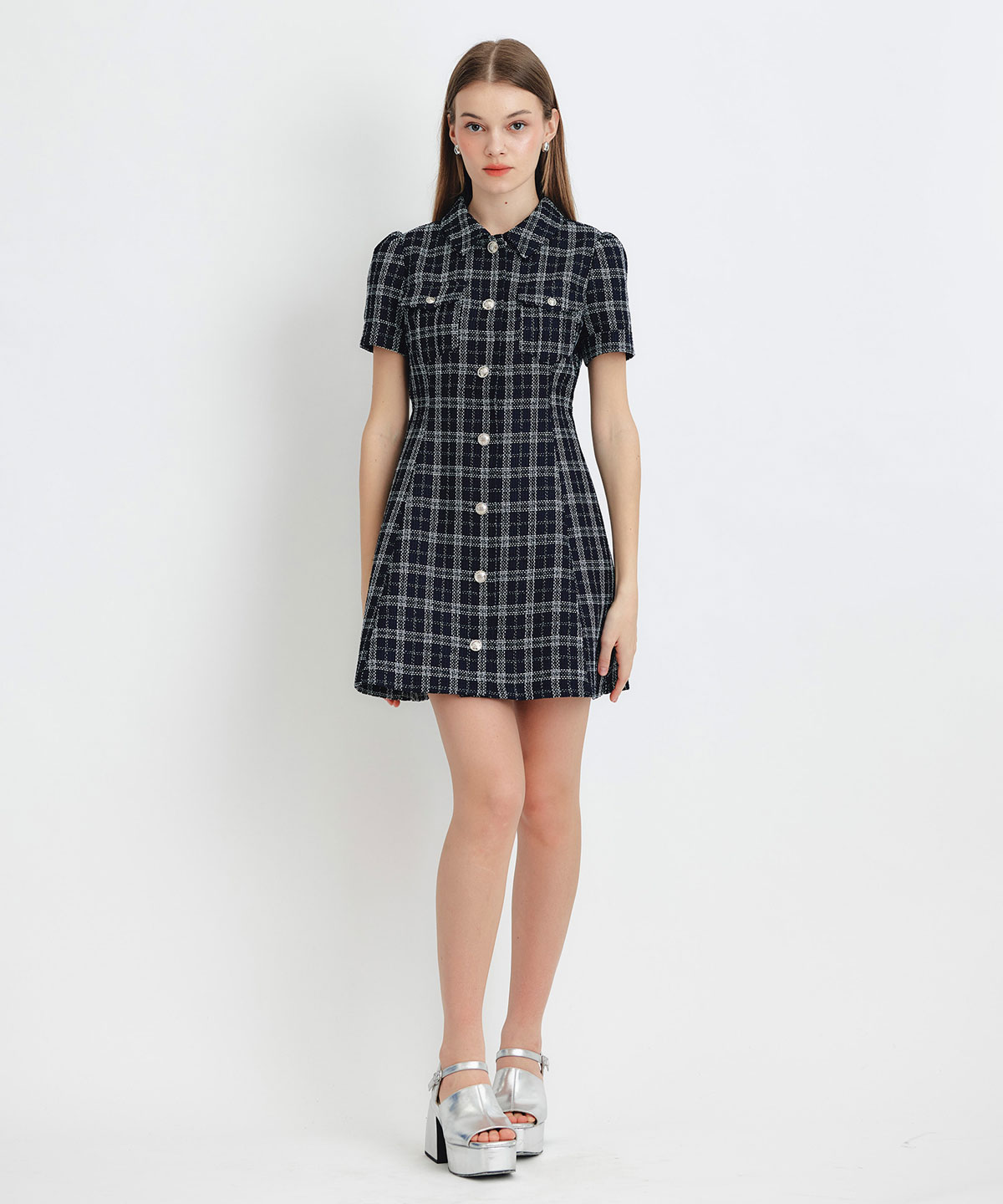 サマーツイードチェックシャツミニワンピース