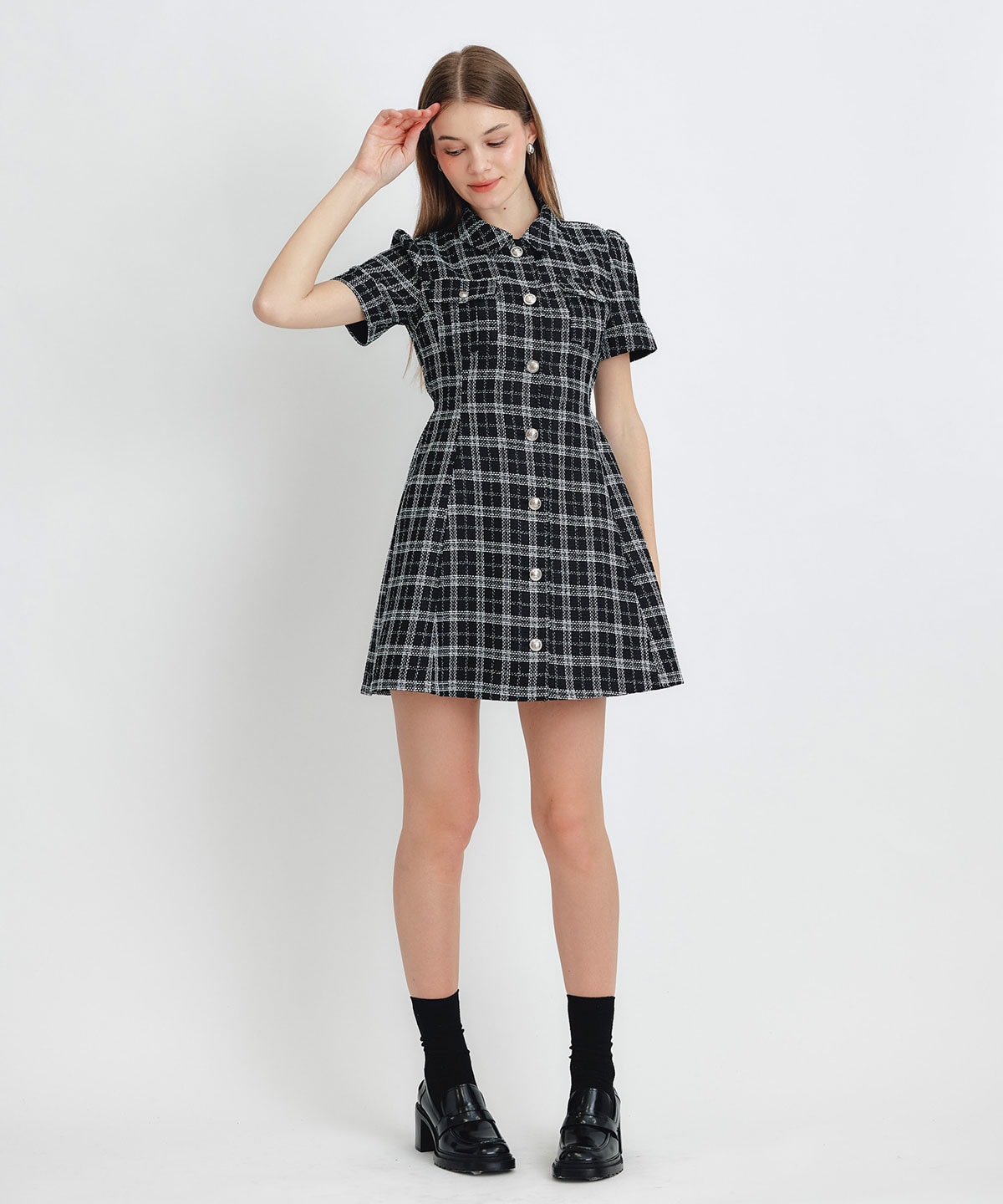 サマーツイードチェックシャツミニワンピース