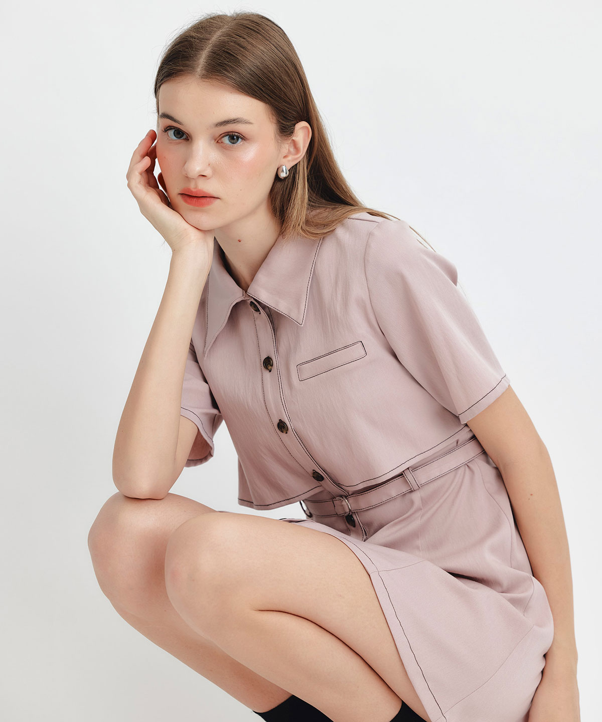 レイヤードライクコントラストフレアミニワンピース