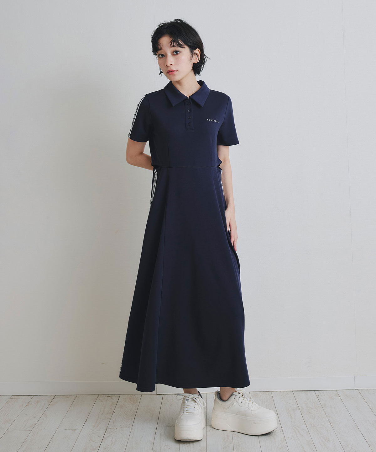 ライン2WAYサイドカットロングフレアワンピース