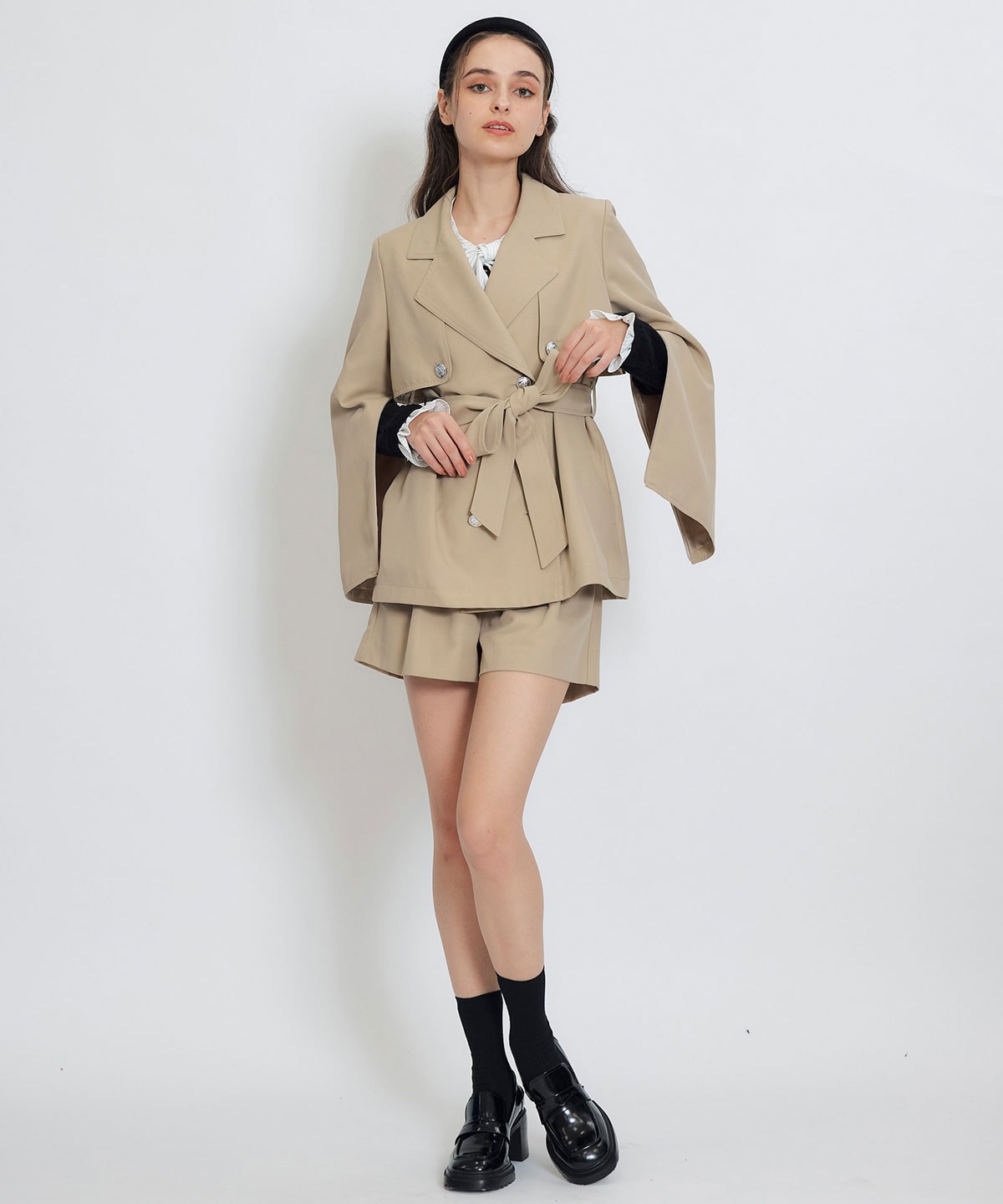 【セットアップ可能】2WAYエンブレムボタンミドルトレンチコート