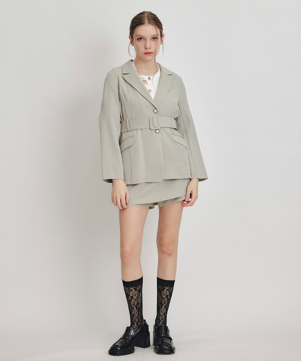 【セットアップ可能】アイシーカラーウエストマークベルトテーラードジャケット