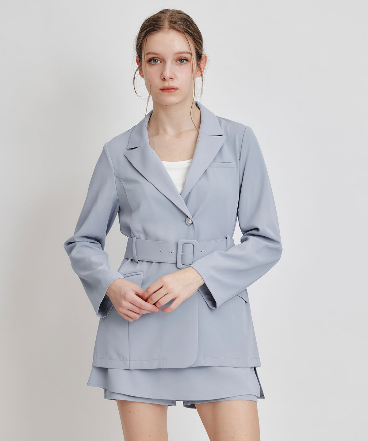 【セットアップ可能】アイシーカラーウエストマークベルトテーラードジャケット