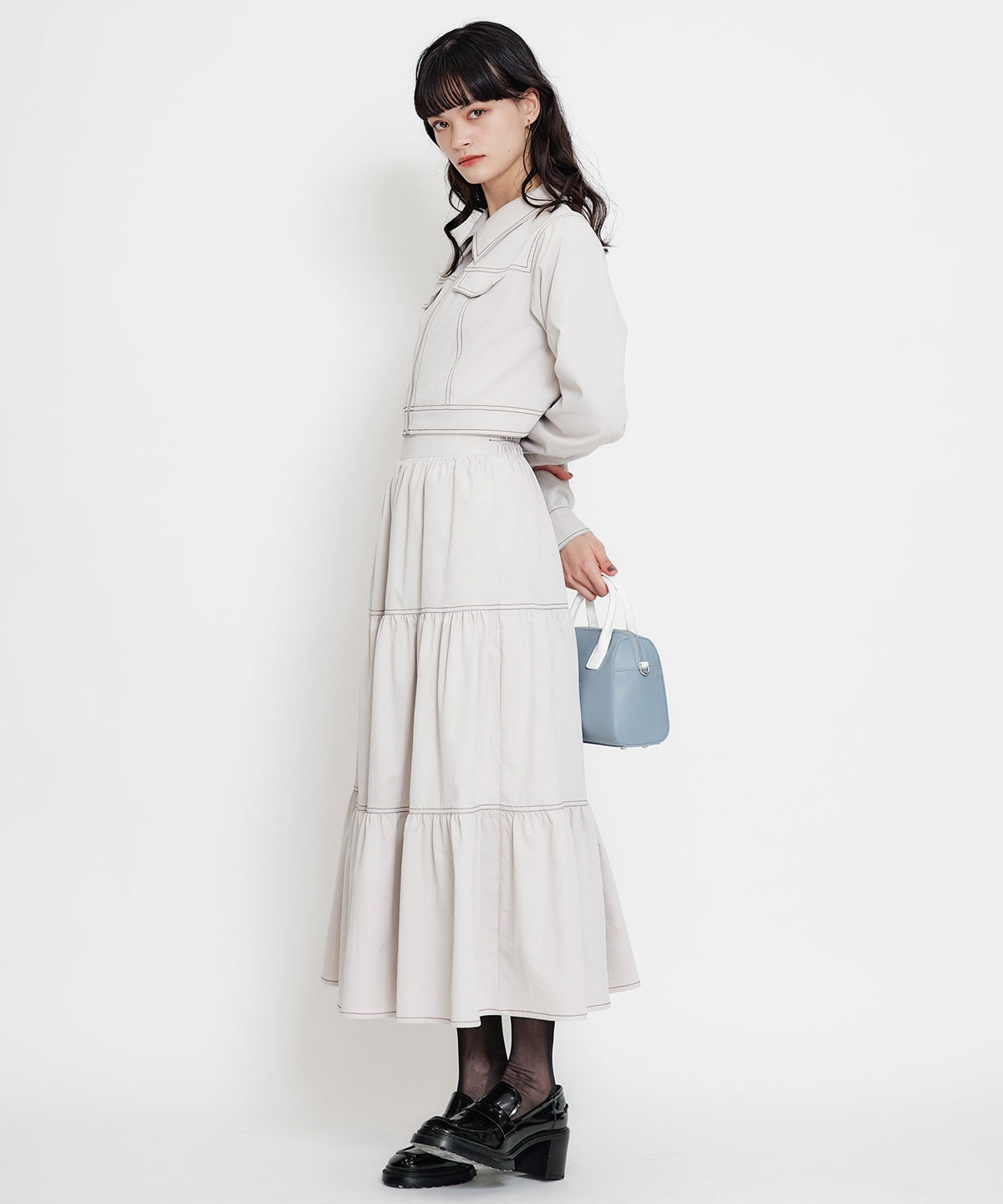 【セットアップ可能】バイカラーステッチショートジャケット