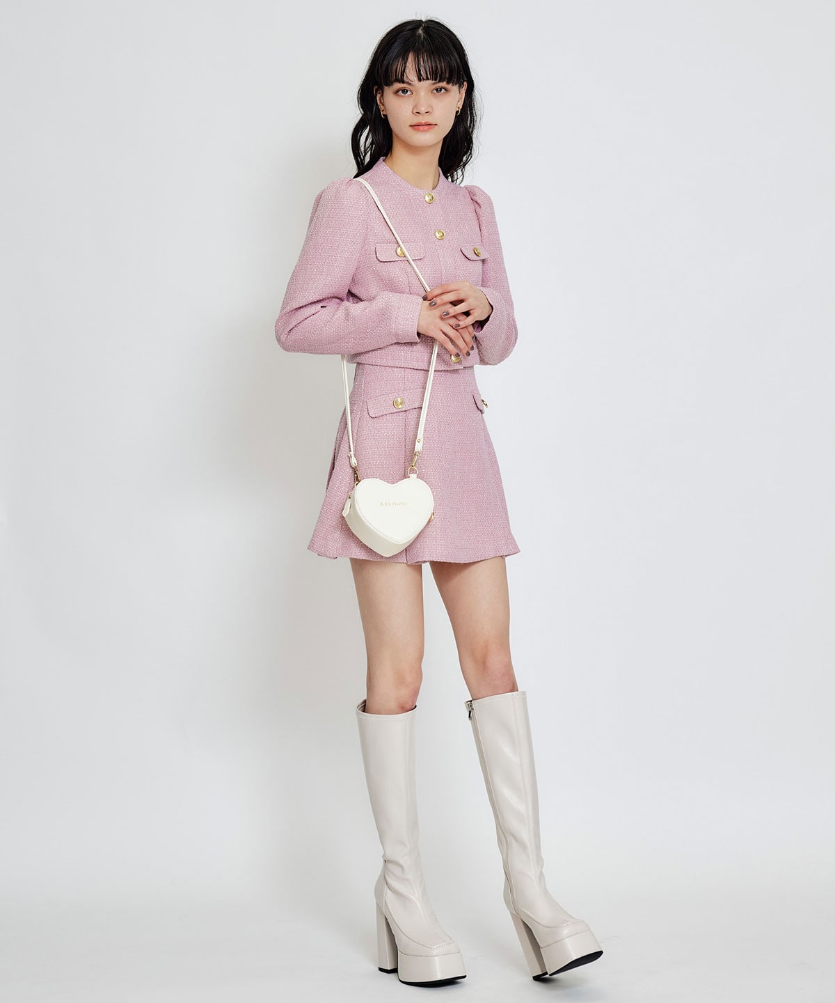 【セットアップ可能】スプリングツイードノーカラージャケット