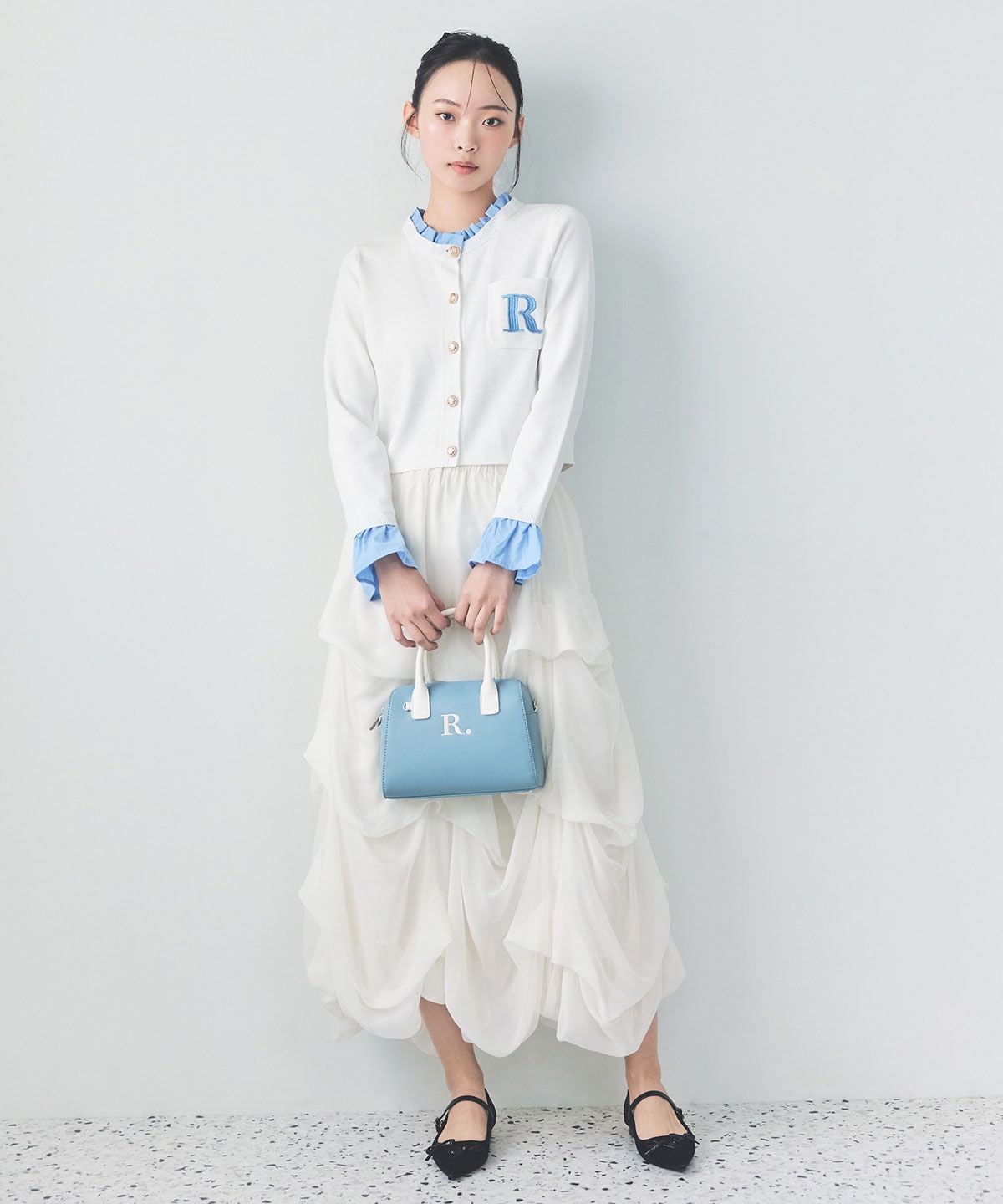 Rフリルレイヤードニットカーディガン