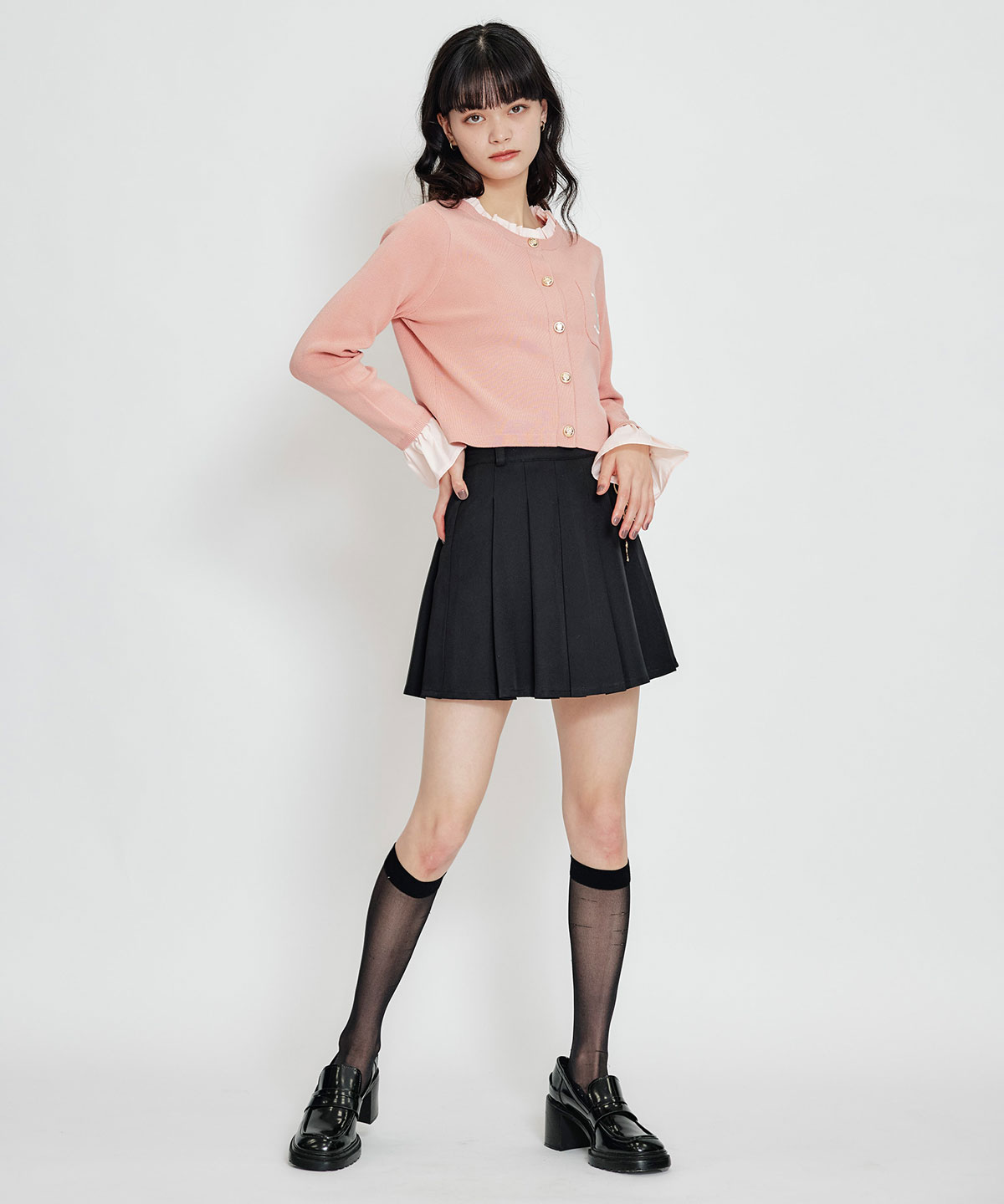 Rフリルレイヤードニットカーディガン