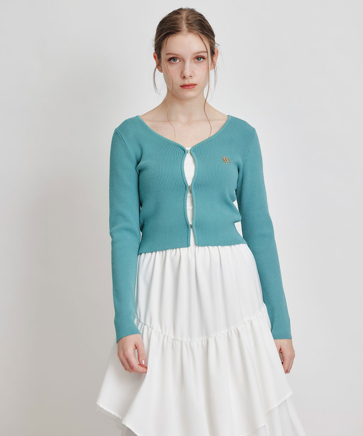 ロゴプレートリブニットカーディガン