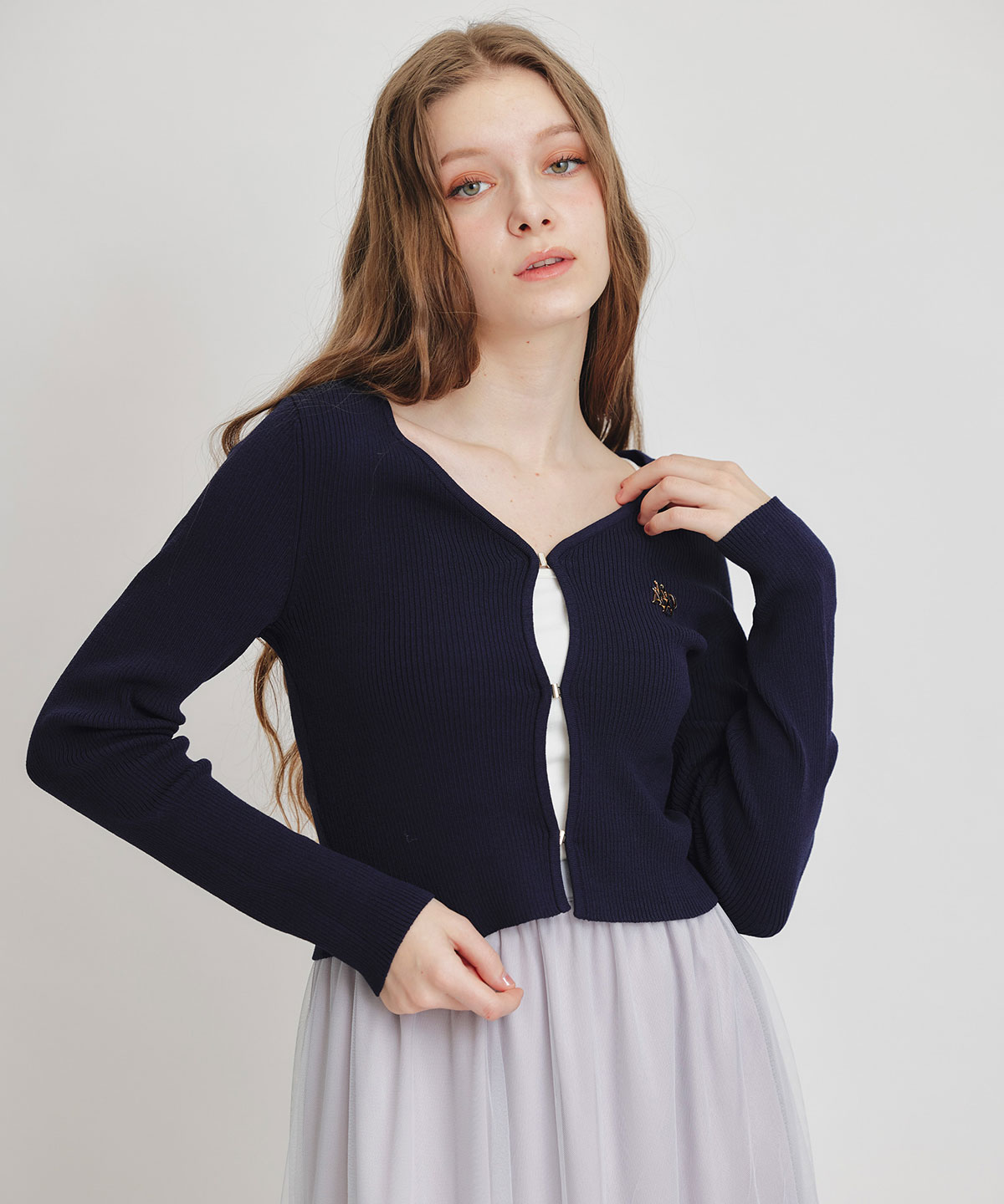 ロゴプレートリブニットカーディガン