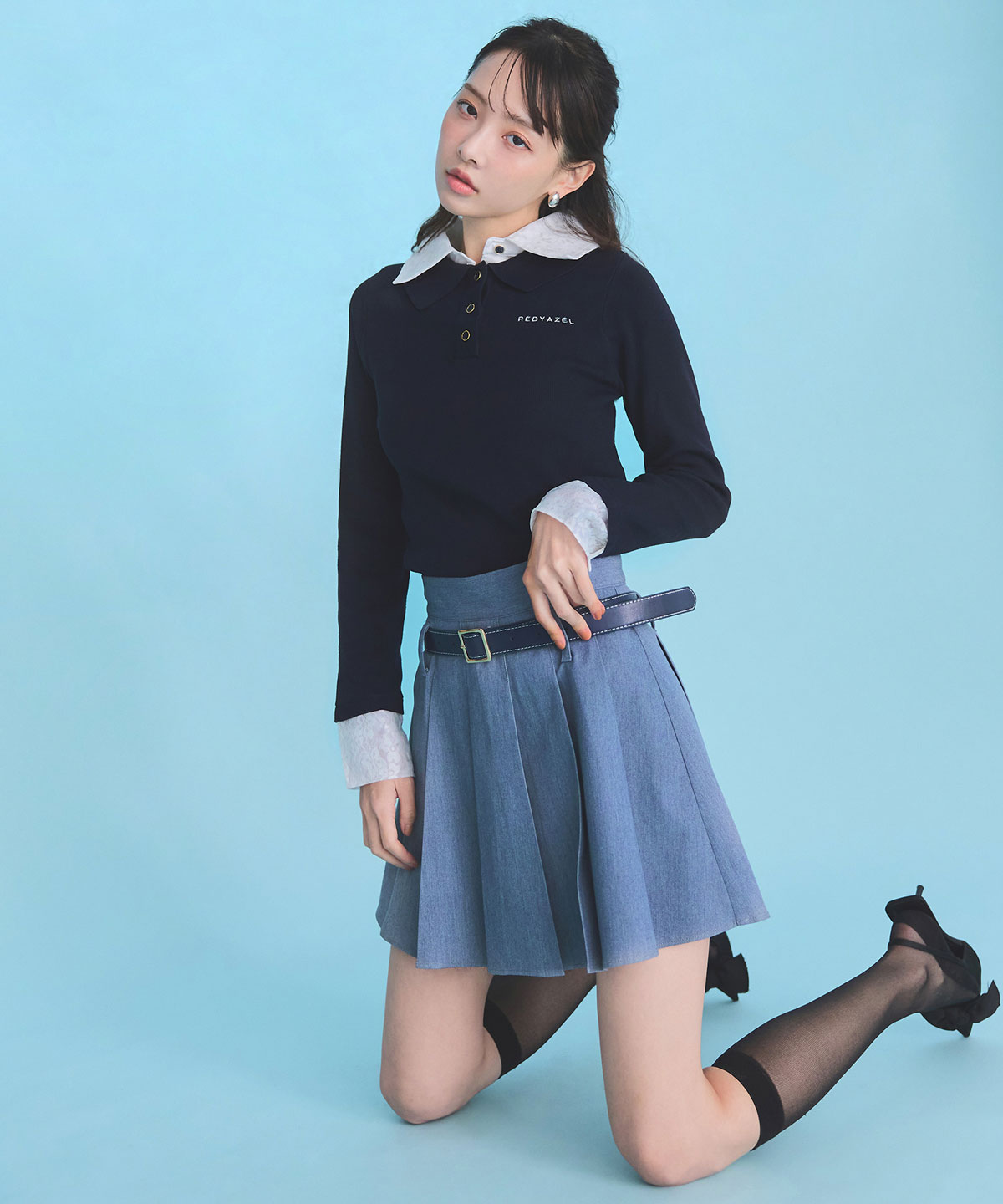 ダブルレースカラーポロニットプルオーバー