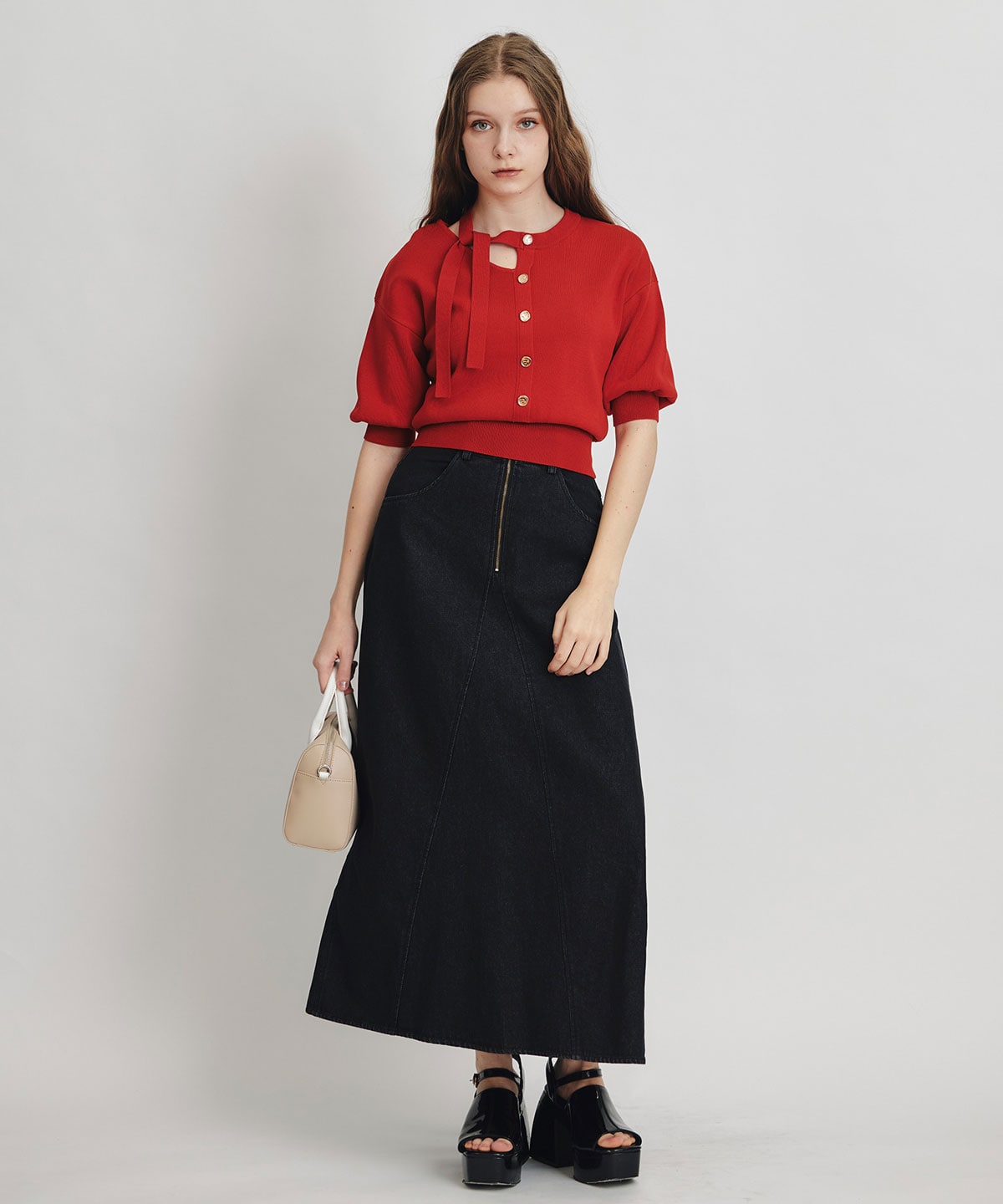 アシメカットデザインハーフスリーブニットプルオーバー