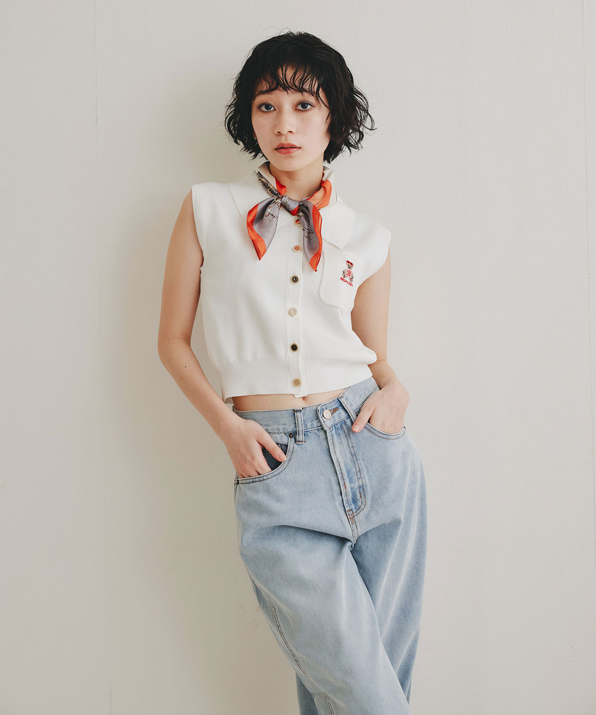 Azelyポロニットノースリーブプルオーバー