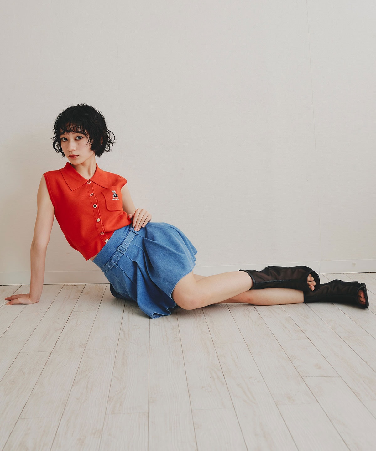 Azelyポロニットノースリーブプルオーバー