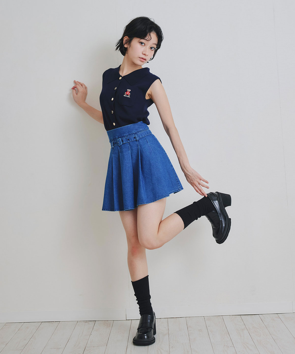 Azelyポロニットノースリーブプルオーバー